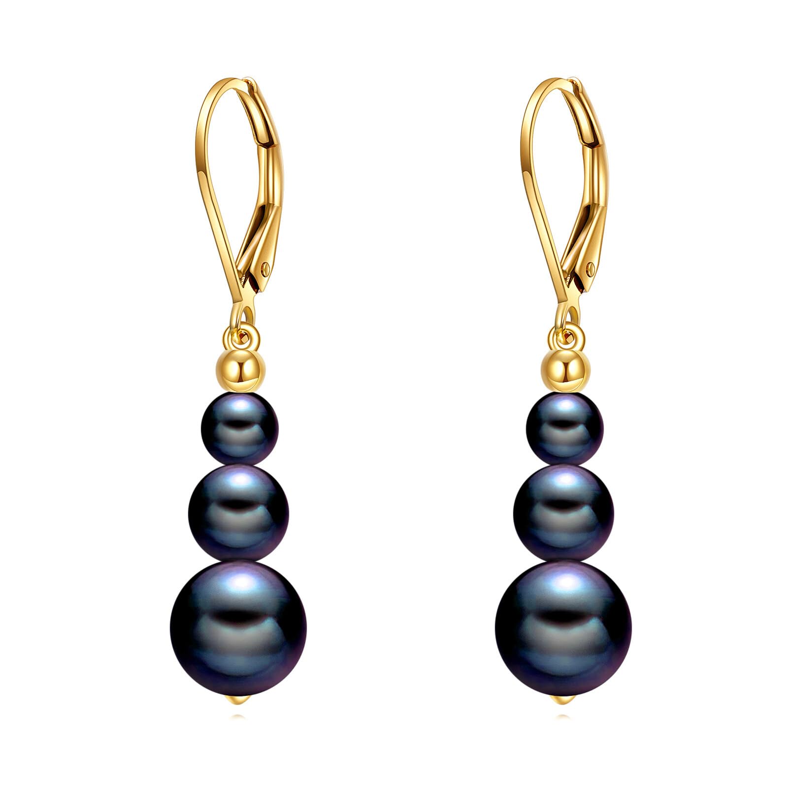KECHO 14K Real Gold Crystal Beads Earrings 14K Solid Gold Dangle Drop Leverback Jewelry Anniversary Birthday Gifts for