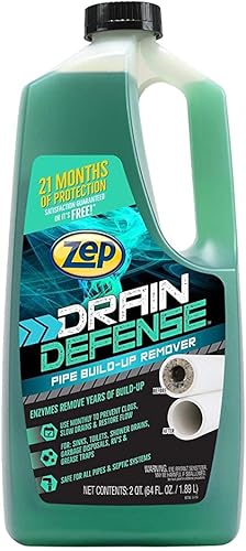 Zep Drain Defense - Removedor de acumulación de tuberías - 64 onzas - ZLDC648 - Removedor de acumulación de tuberías líquidas de fuerza profesional,