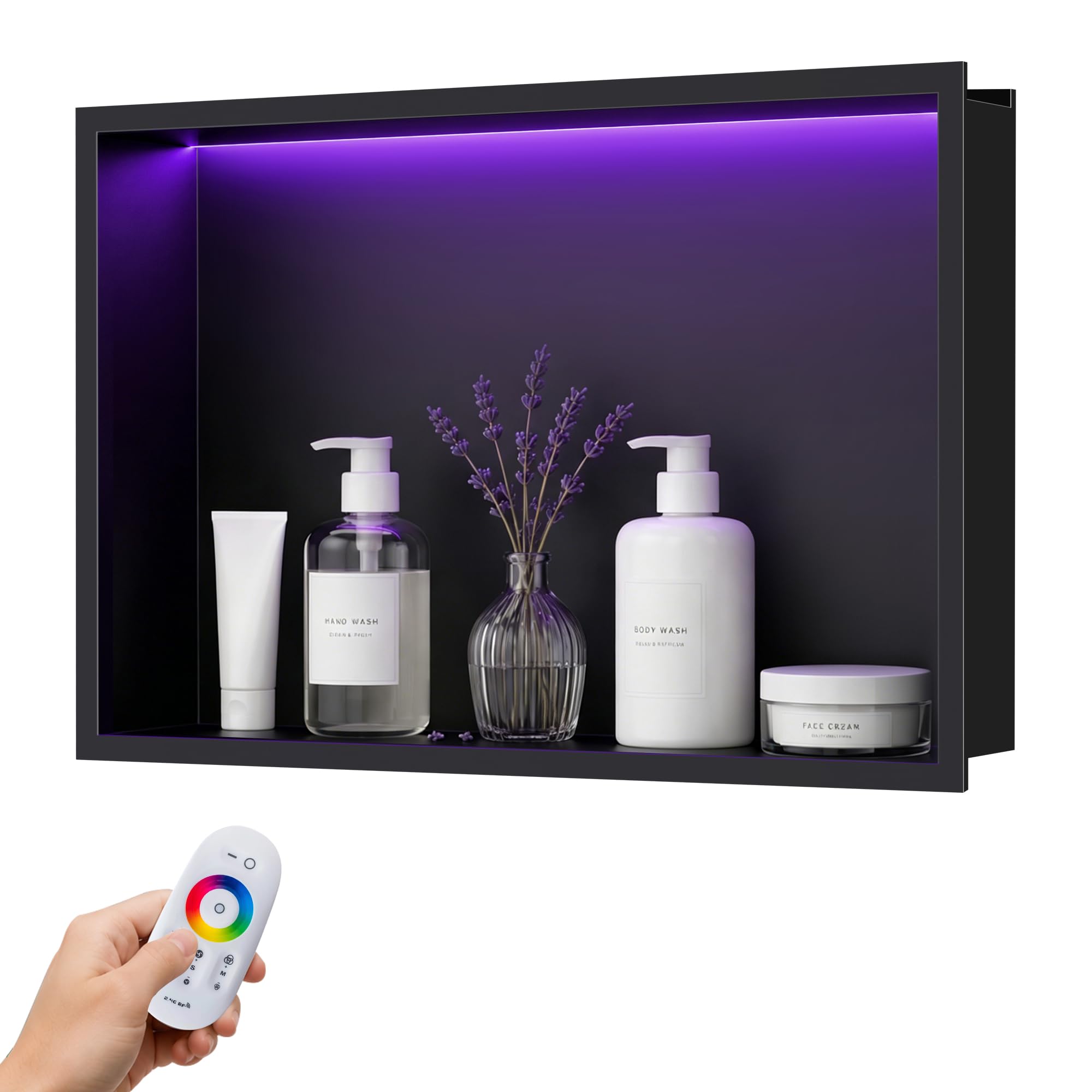 FTL Black Stainless Shower Niche with RGB & Remote Control 343x499x100mm