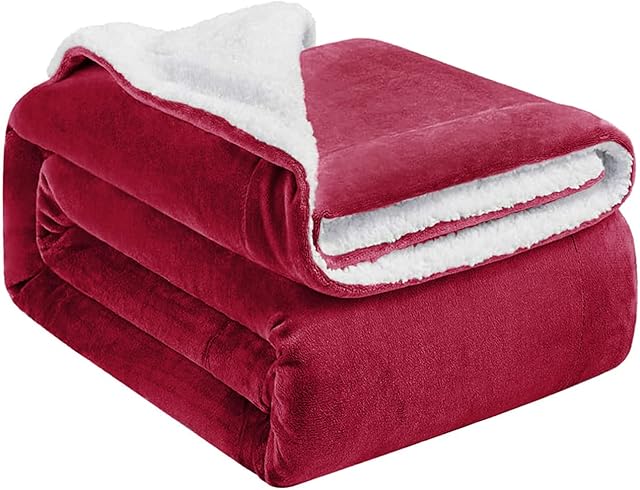 Oxford Homeware Sherpa Fleece Blanket Reversible Throw Blankets Soft Fluffy Thick Blankets Microfiber Plush Blanket for Bed, Couch (Burgundy, Double (150 x 200 Cm))