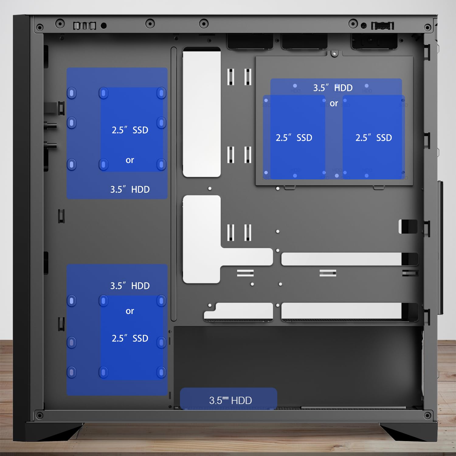 NEWWAY - NW1 Boitier PC Façade en Bois - Moyen Tour Compatible ATX/Micro-ATX/ITX - Type C USB - Ventilateurs Inclus 3x140MM PWM - Panneau latéral Verre tempéré (Noir)