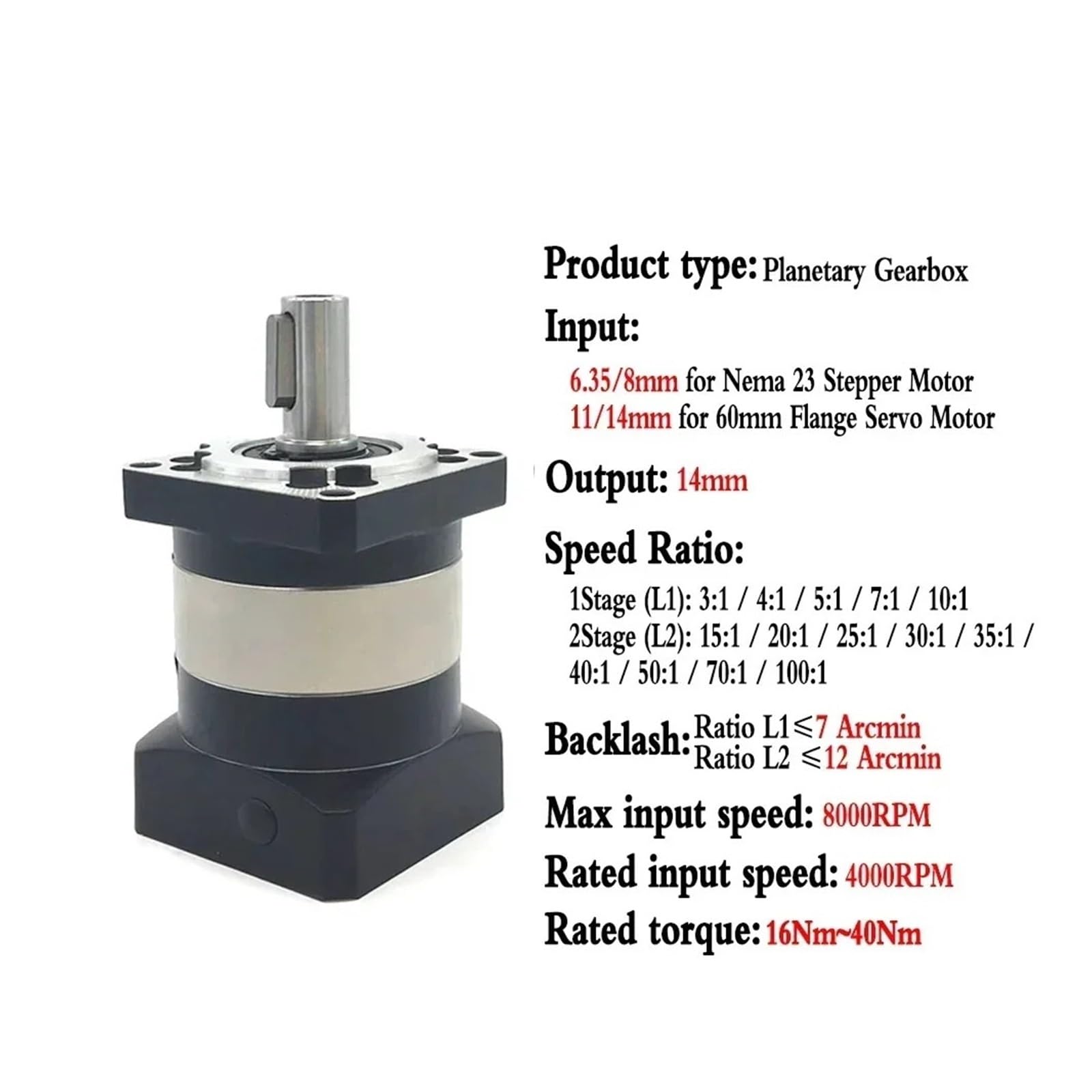 Planetary Reducer Nema17 Nema23 Nema34 Planetary Reducer Ratio 5:1 10:1 for 60mm 80mm 90mm 110mm Servo Motor Reducetion Gearbox(PLF090-12.7mm Input,15 to 1)