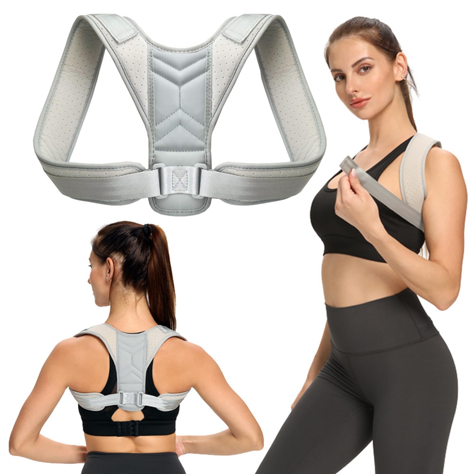 Rücken Geradehalter,Haltungskorrektor Rücken für Männer Frauen Atmungsaktiver Haltungstrainer mit Verstellbaren Schultergurten Relieve Back Pain & Prevent Hunchback (Grey XL)