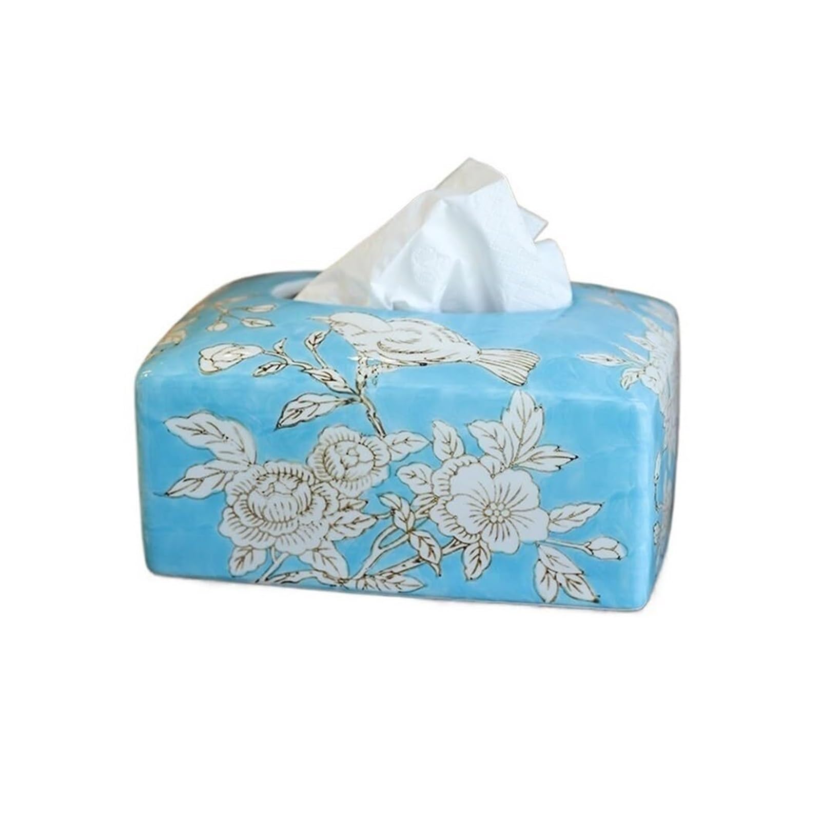 Tissue Dispenser Box Tissue Box Holder Chinese Style Ceramic Dispenser Suitable Apartment Must Haves(Blue)
