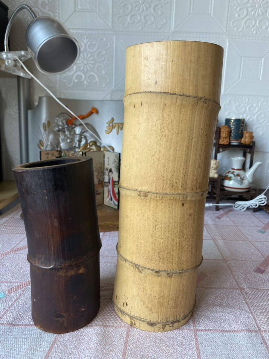 Amazon.co.jp: 竹花器花入れまとめて2点花瓶壷竹細工寸胴寸筒竹器