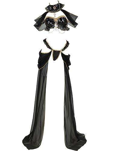 Mobbunny Women Anime Cosplay Sexy Costume Black Top Thong and Chiffon Skirt Egyptian Costume with Sleeves and Chain Halloween - Medium - Black