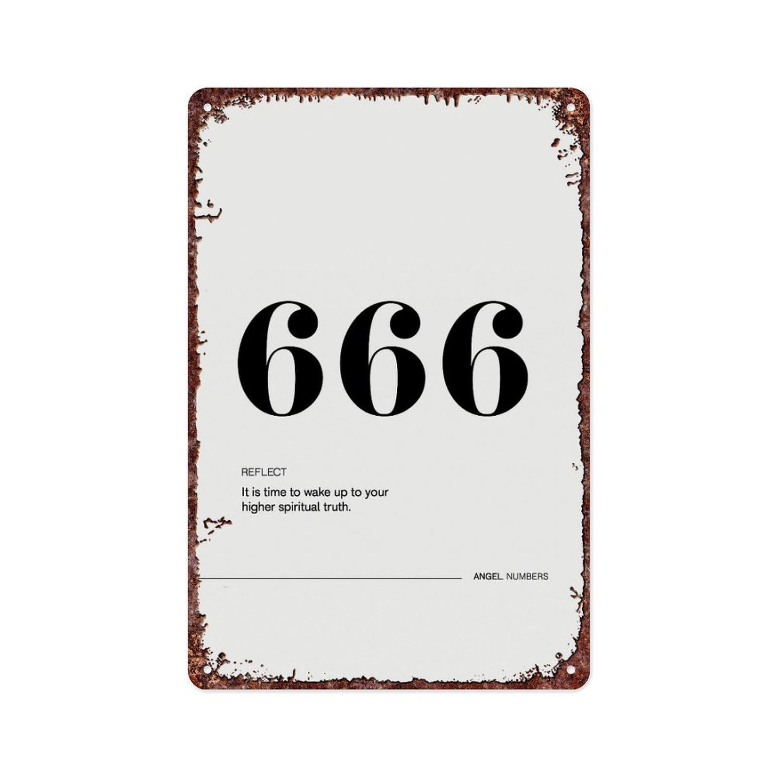666 Angel Number: Minimalist Spiritual Poster Vintage Metal Tin Sign For Home Room Hallway Bathroom Office Wall Decor Size 12x8 Inch