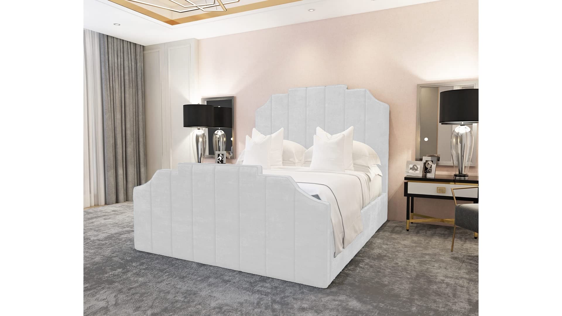 Britainsleep Crown Plush Velvet Upholstered Bed Frame | Double | Single | KingSize | Super King Size Bed | Featuring Double Headboard | Premium Quality | UK Manufactured