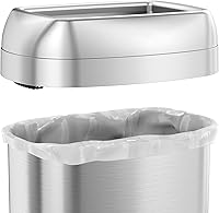 Vista 4 de iTouchless Tapa de bote de basura elíptico, abierta, modelos OL13STV y OL16STV, para botes de basura de 13 y 16 galones