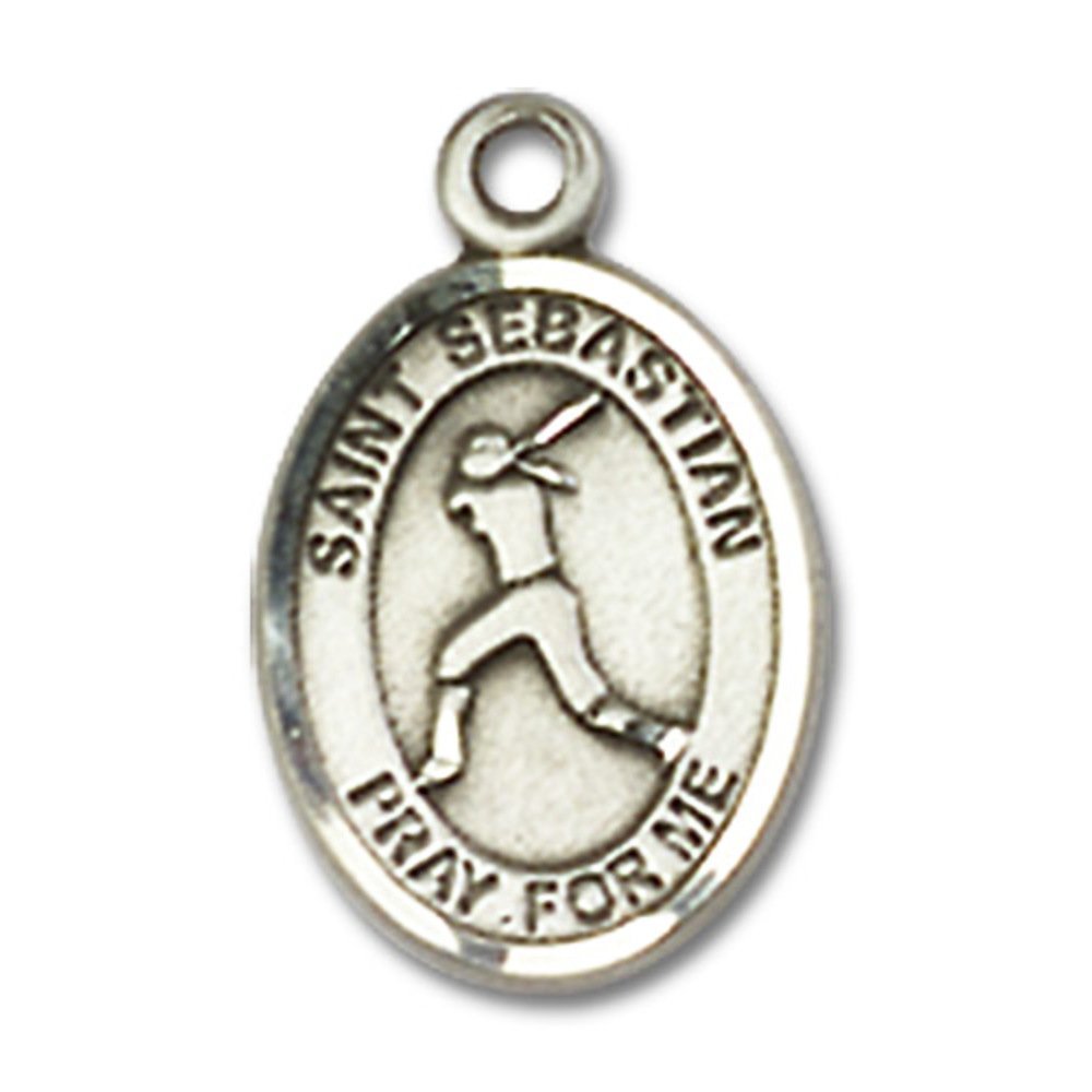 Bonyak Jewelry Saint Medal Collection Sterling Silver St. Sebastian Pendant 1/2 x 1/4 inches with Sterling Silver Lite Curb Chain