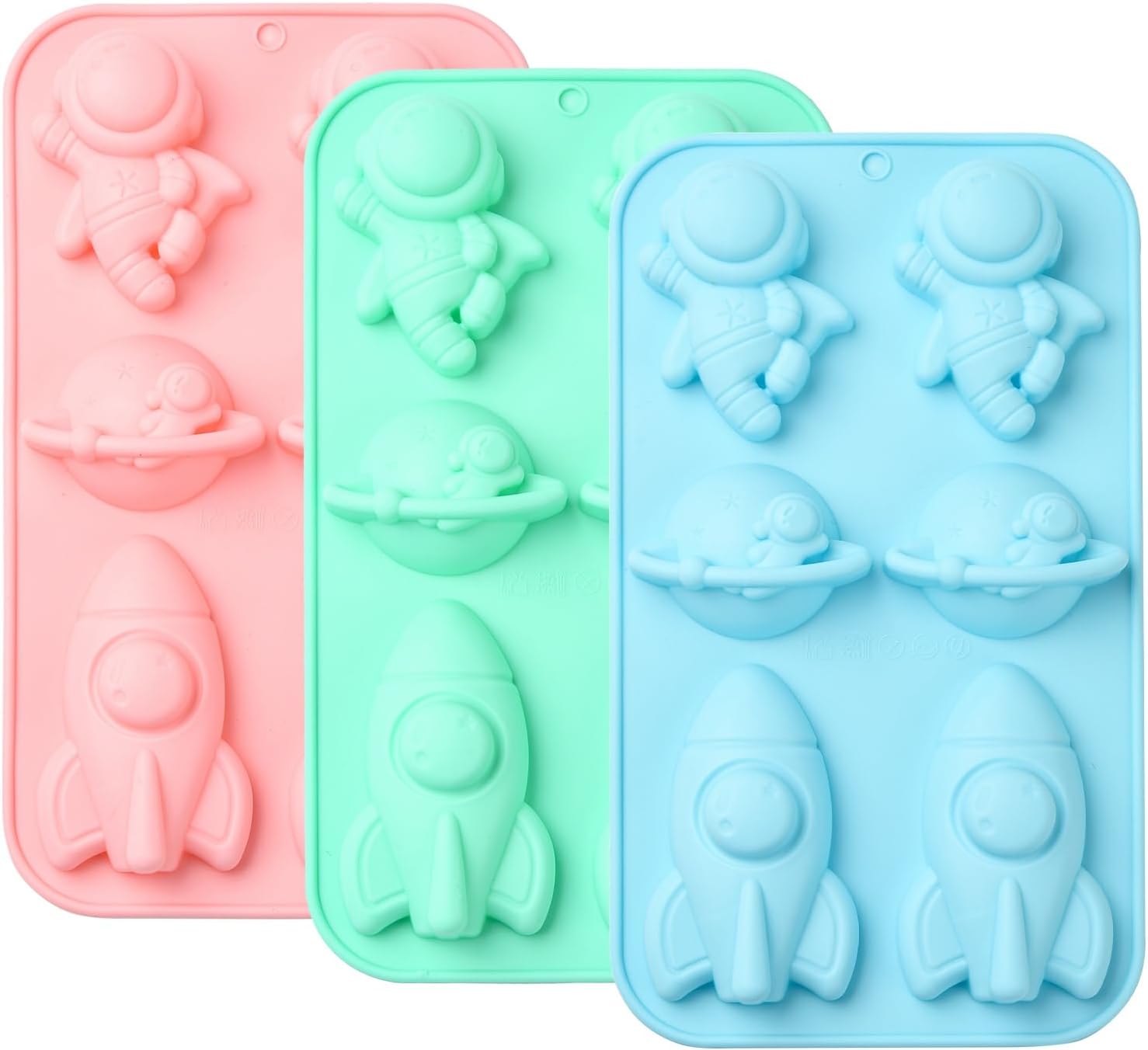 3 pcs 3 Colors Astronaut Theme Silicone Fondant Molds Spaceship Rocket Universe Planet Baking Molds for DIY Cake Chocolate Pudding Jelly Ice Candy Resin Craft Decor