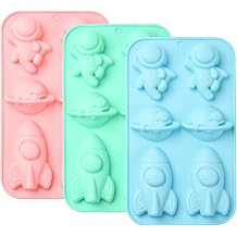 KitBeads 3Pcs Rocket Space Man Silicone Molds Astronaut Earth Planet Space Fondant Molds for Baking Chocolate Cupcake Topper Soap Candle