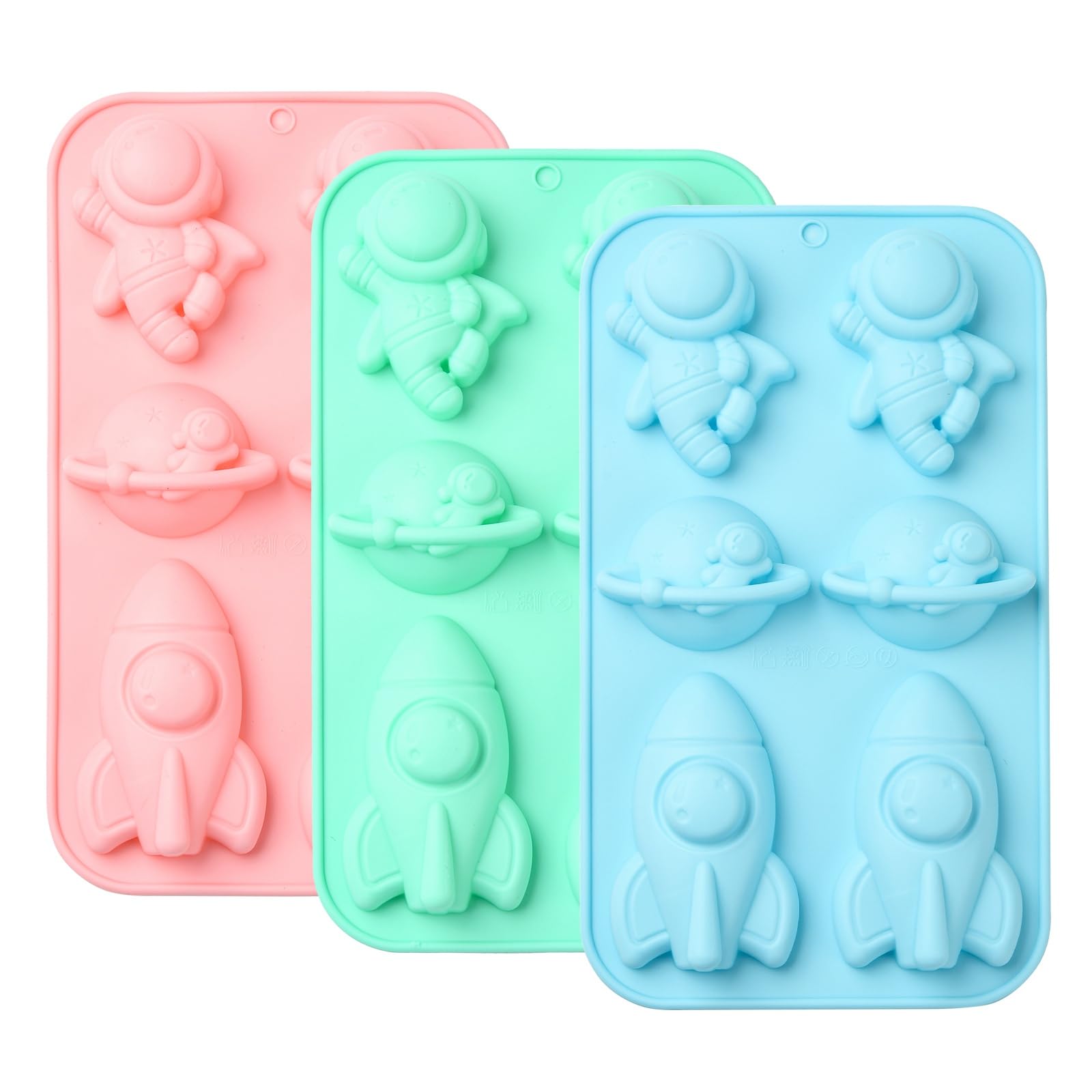 Airssory 3 pcs 3 Colors Astronaut Theme Silicone Fondant Molds Rocket Planet Silicone Moulds for DIY Cake Chocolate Pudding Jelly Candy Resin Craft Candle Home Decor