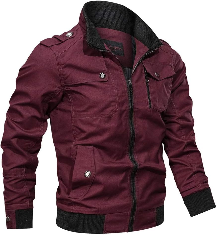 sandbank Men's Cotton Military Jackets Stand Collar Long Sleeve Coat Zipper Outdoor Windbreaker Jacket Men Chic Outwear