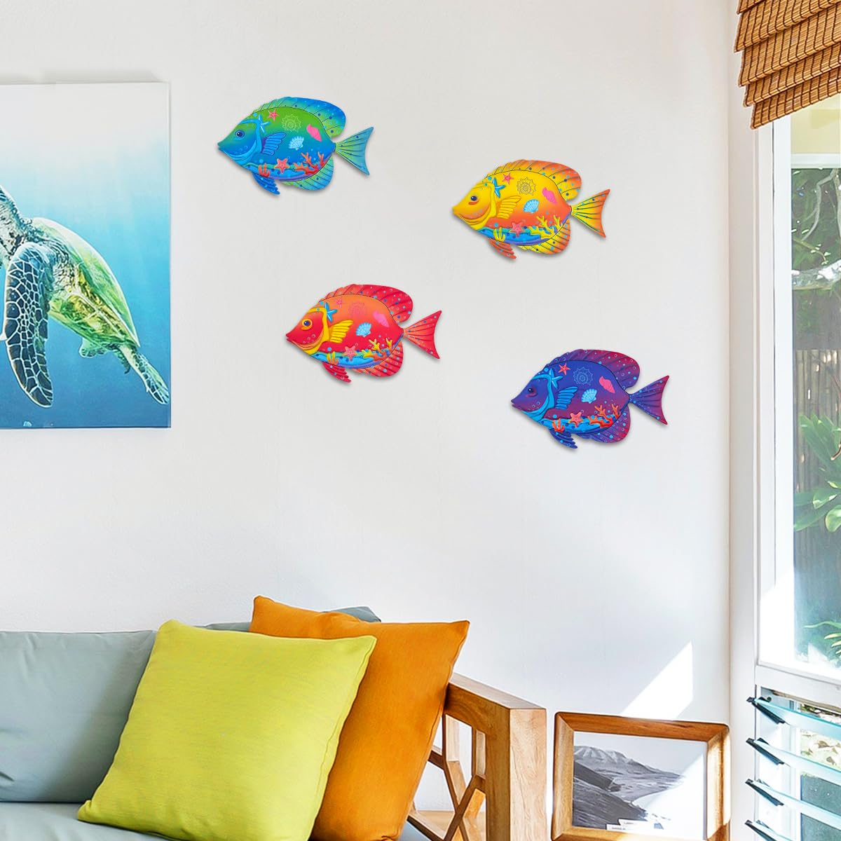 Metall-Fisch-Wanddekoration Set – 4 Fische, Je 26x16 Cm, Wetterfest – Für Außen & Innen, Pool, Garten, Wohnzimmer