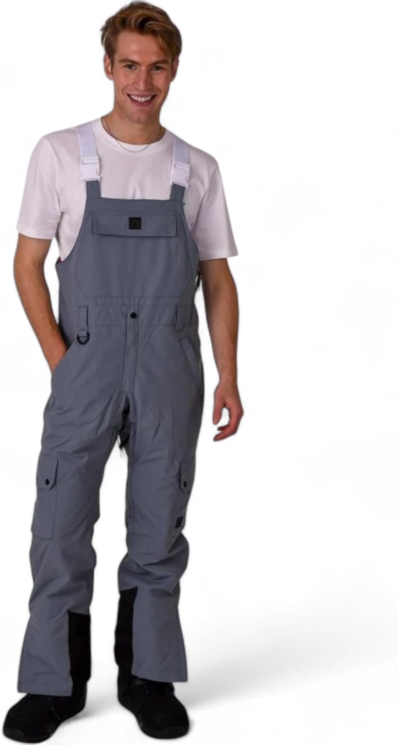 OOSC Yeh Man Ski & Snowboard Bib Pants | Gray Snow Bib Overalls | Mens Ski Bi