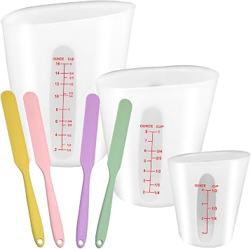 3 Pieces Silicone Measuring Cups Large Chocolate Melting Silicone Cups with 4 Pieces Silicone Jar Spatulas for Prepping Cooking Baking Supplies