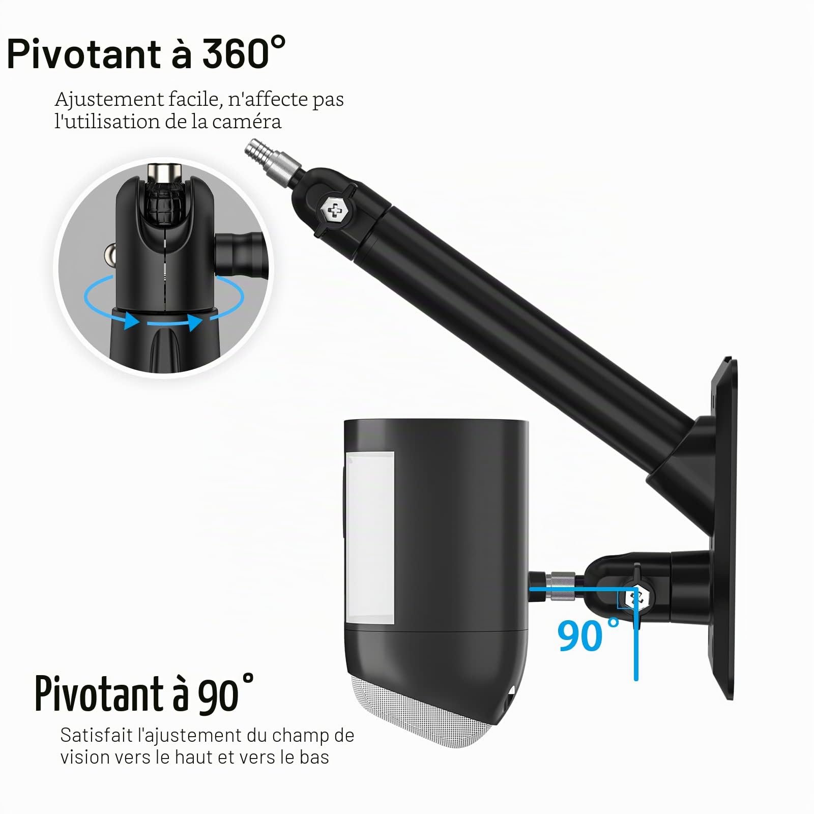 HOLACA Support mural 2 en 1 compatible avec caméra Rin-g Spotlight Plus/Pro, Stick Up Cam Battery/Pro, Outdoor Cam Plus, panneau solaire R-ing, et pour appareil photo et panneau solaire avec filetage