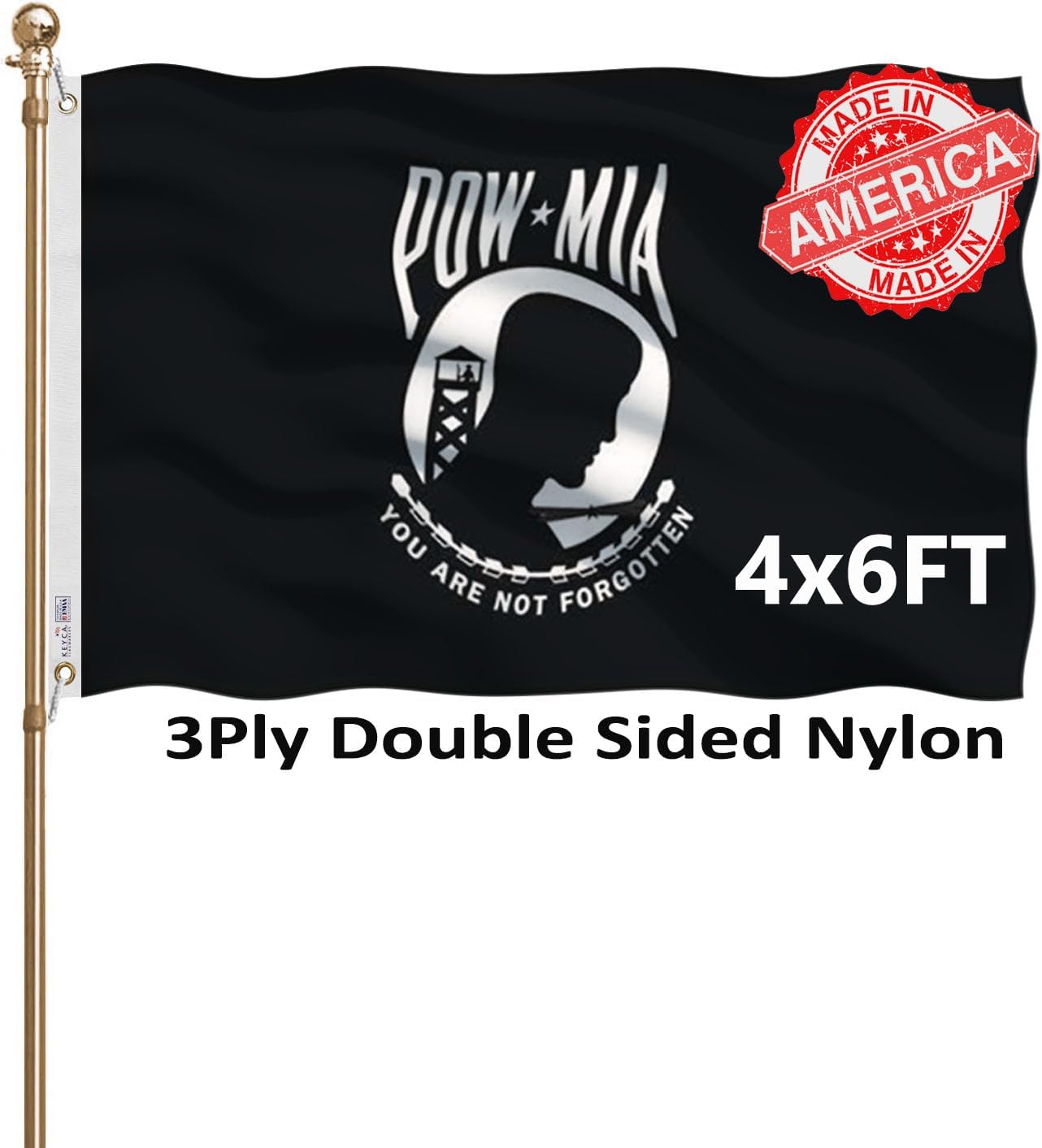 Pow Mia Flags 2x3 Outdoor Heavy Duty Double Sided Nylon Vivid Color Anti-Fading with 2 Brass Grommets for Home/Company/Indoor Outdoor Decoration