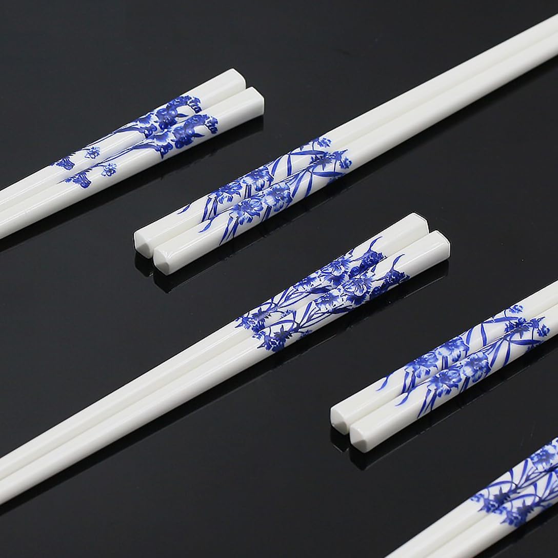Coffret Cadeau de Baguettes en Porcelaine Bleue et Blanche de qualité supérieure avec boîte, 10 Paires de Baguettes réutilisables en céramique osseuse de Haute (Q)