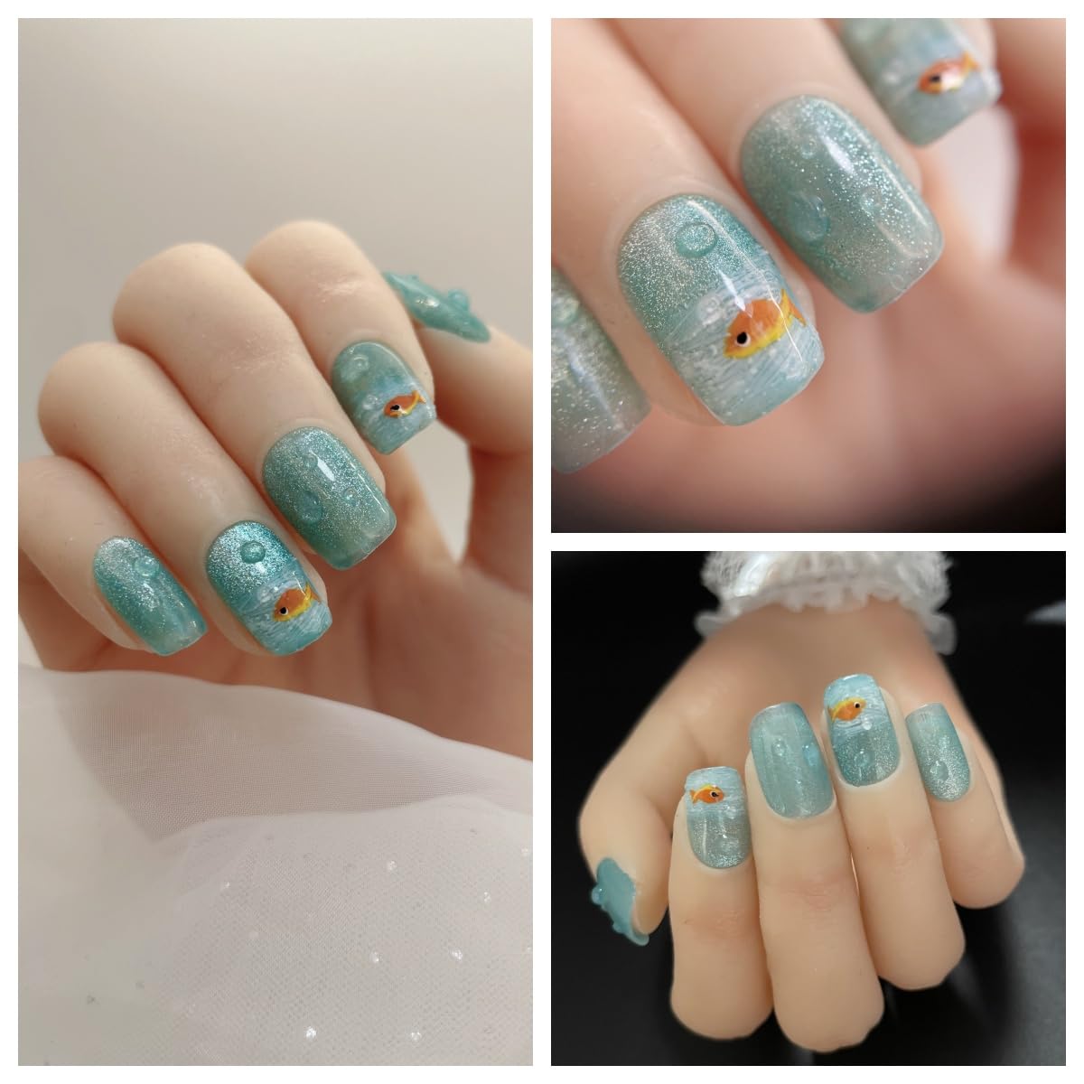 ☑︎アオゾラノサカナ　ネイルチップ　オーダー　韓国　ニュアンス　ジェルネイル Amazon | Kokowomite Nails 手作りネイルチップ ショート スクオーバル