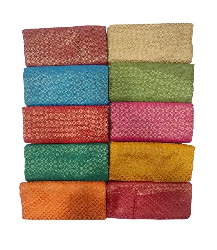 AASHIRWAD Women's Silk Unstitched 1 Meters Each | Printed Blouse Materials (Multicolour, Free Size)- Navratri Special, Oti Bharan, Durga Puja Special, Ugadi Special (Pack of 10 Pieces) - Pattern 1-picture-33