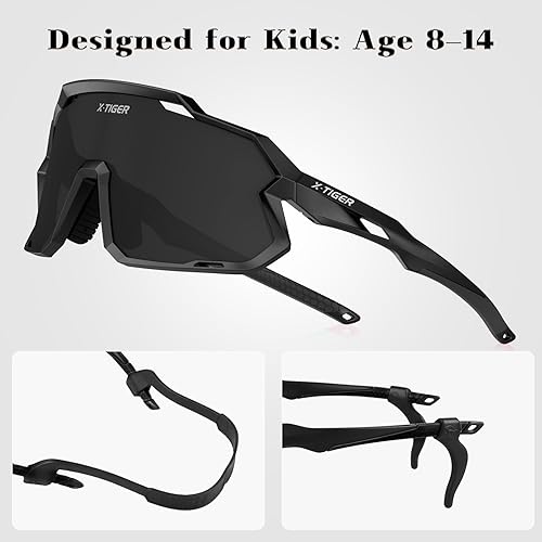 Miniatura 5 de X-TIGER Gafas de sol polarizadas para niños y niñas, lentes de sol de béisbol polarizadas para niños de 8 a 14 años, UV400, gafas de ciclismo y