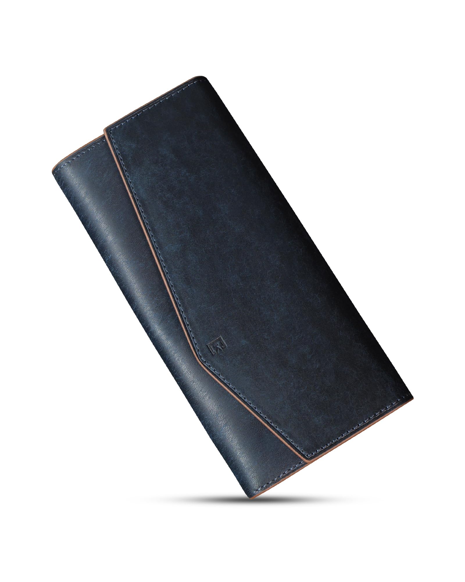 Kawaoto Pueblo Leather Long Wallet Men Navy Blue 12 Card Made in Japan Slim