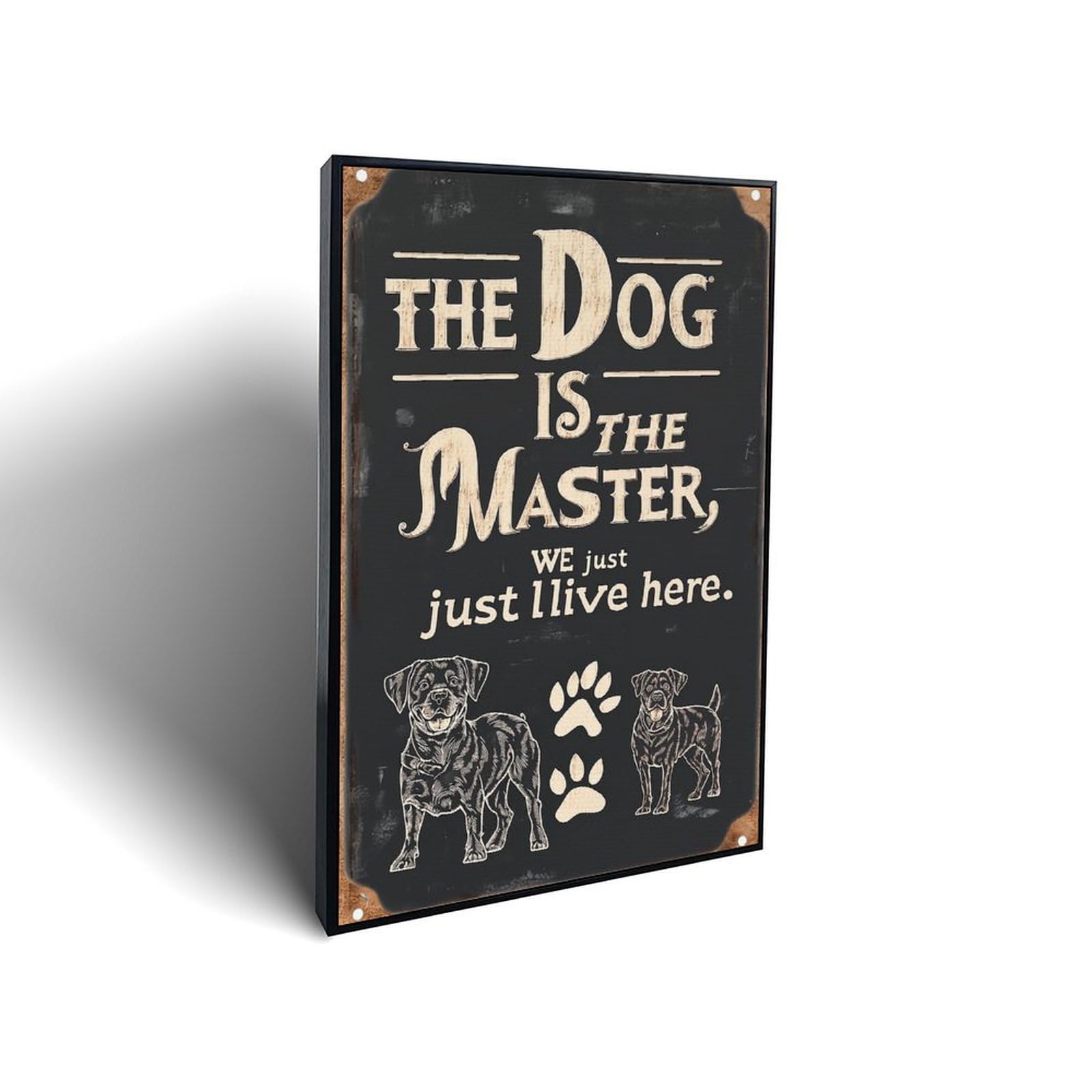 Lvalogy Black Frame-Style The Dog Is Master We Just Live Here Framed Canvas Wall Art