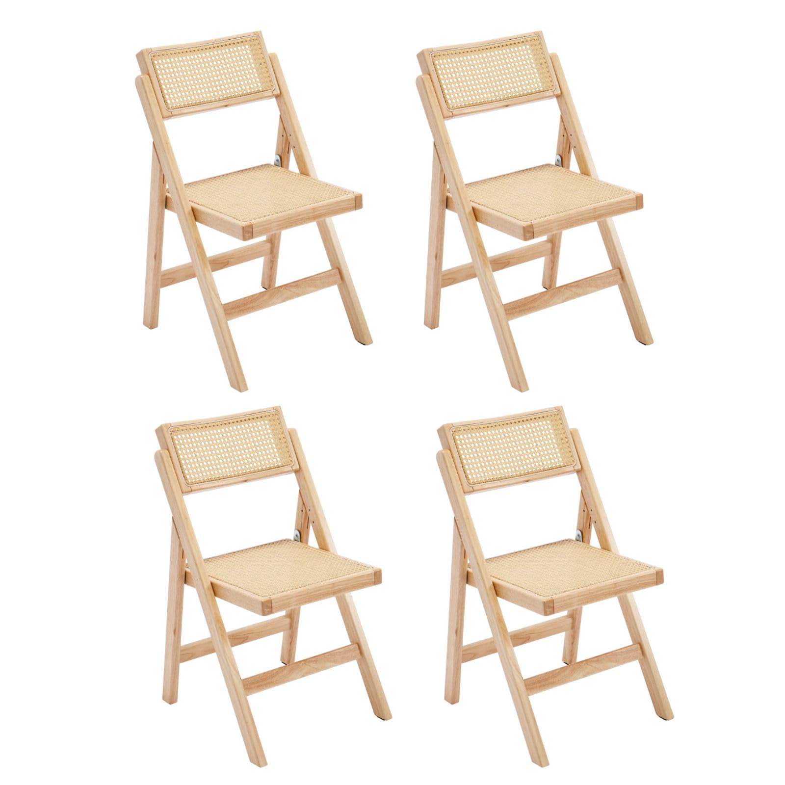 chairus Juego de 2 Sillas de Comedor de Madera Sillas de Jardín Plegables de Ratán, Sillas de Terraza sin Reposabrazos para Exterior/Cocina, Color Natural