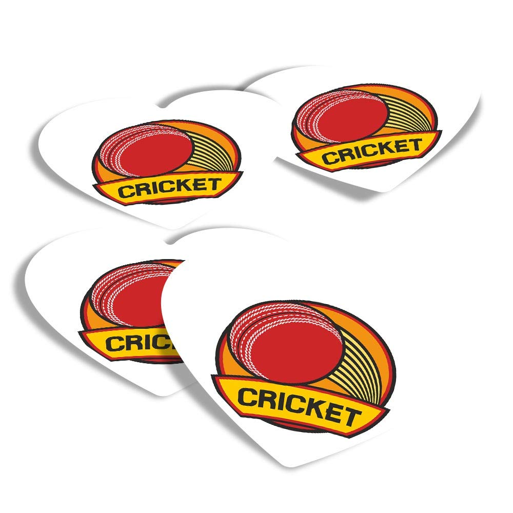 Vinyl Heart Stickers (Set of 4) - Cricket Ball England English UK Fun Decals for Laptops,Tablets,Luggage,Scrap Booking,Fridges #7232