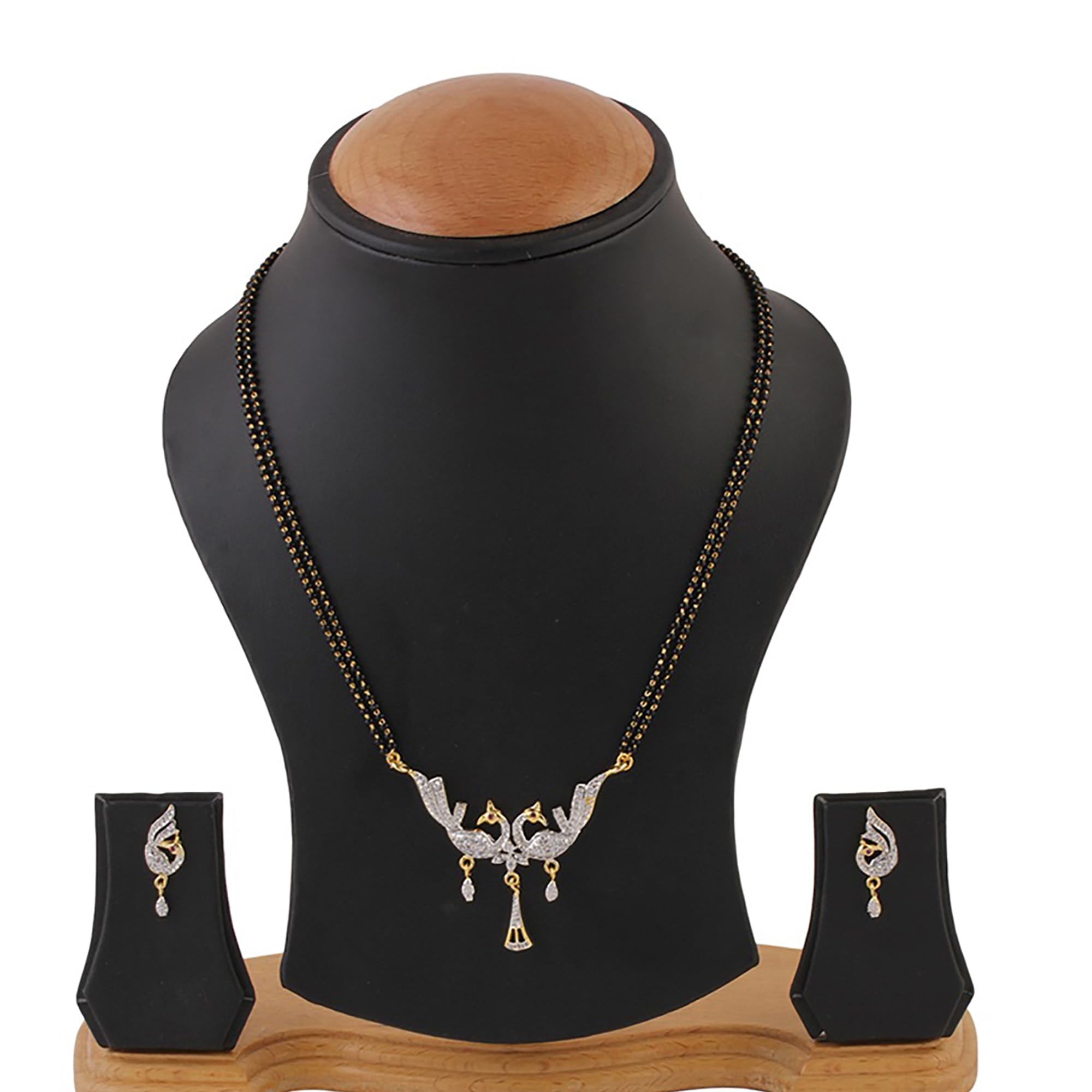 ZENEME Donna preziosa collezione di diamanti americani mangalsutra set - Combinazione di 3 (taglia libera) (oro), misura libera, metallo, diamante americano