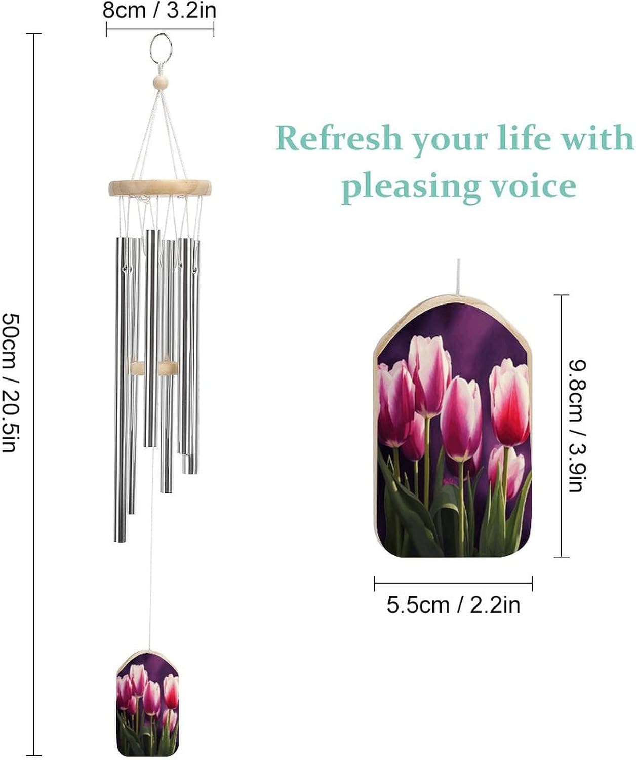 Outdoor Wind Chimes, Tulips Printed Wind Chimes,Simple Wind Chimes,Curtain Wind Chimes for Home Decoration