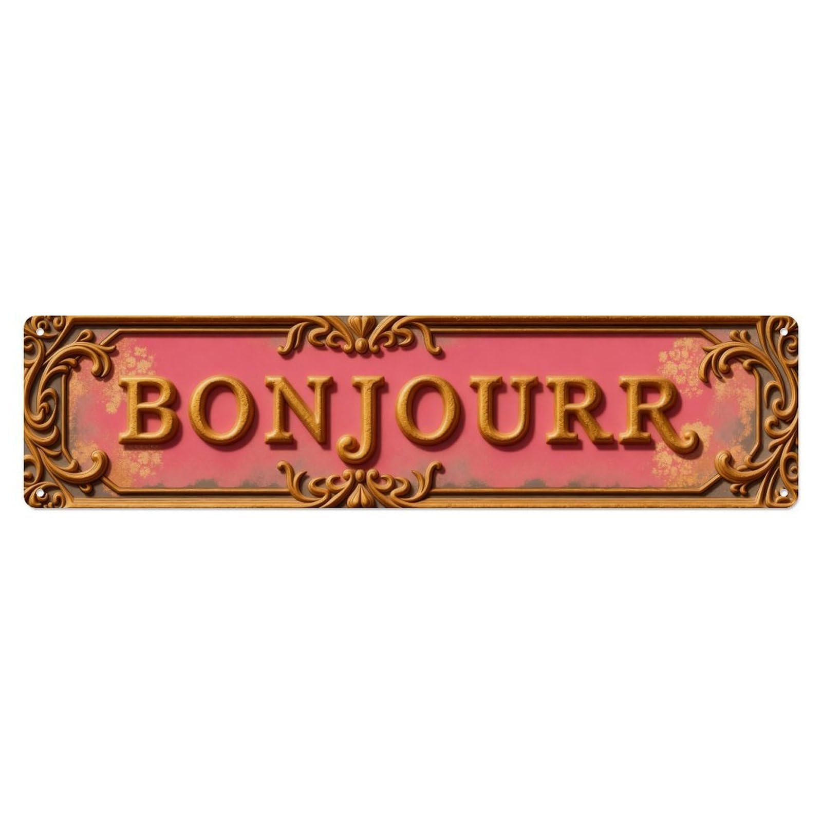 Floral Pattern Ornate Gold Text Metal Tin Sign Plaque