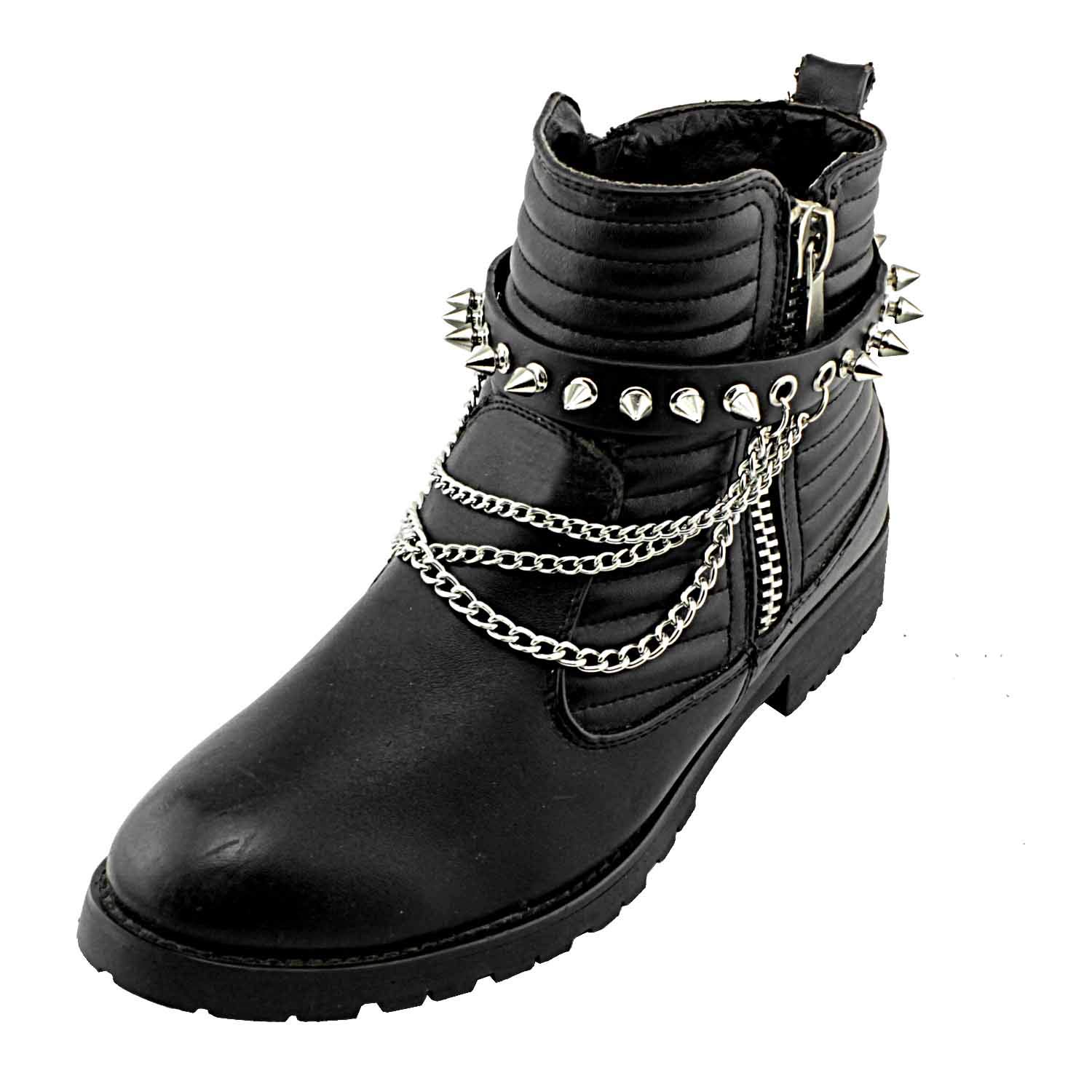 Men Biker Punk Boots Bracelets Metal Chain Vintage Pair Leather Strap spike