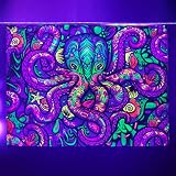 Simsant Octopus Tapestry Wall Blacklight Tapestry Sea Monster Tapestry Green Psychedelic UV Reactive