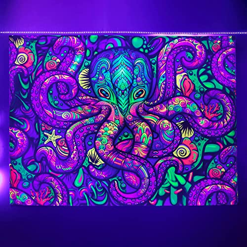 Simsant Octopus Tapestry Wall Blacklight Tapestry Sea Monster Tapestry Green Psychedelic Uv Reactive Tapestry Wall Hanging Trippy Galaxy Wall Art Dorm Deco 80X60Inch Ygtlssi21 #TOP27