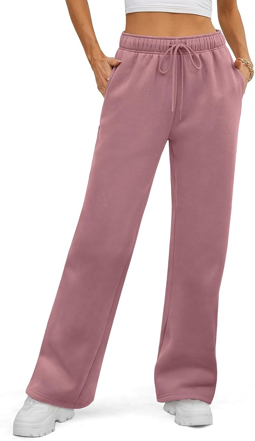 FQZWONG Womens Yoga Sweatpants Casual Soild Wide Leg High Waisted Lounge Pajamas Pants Workout Loose Pants with Pocket