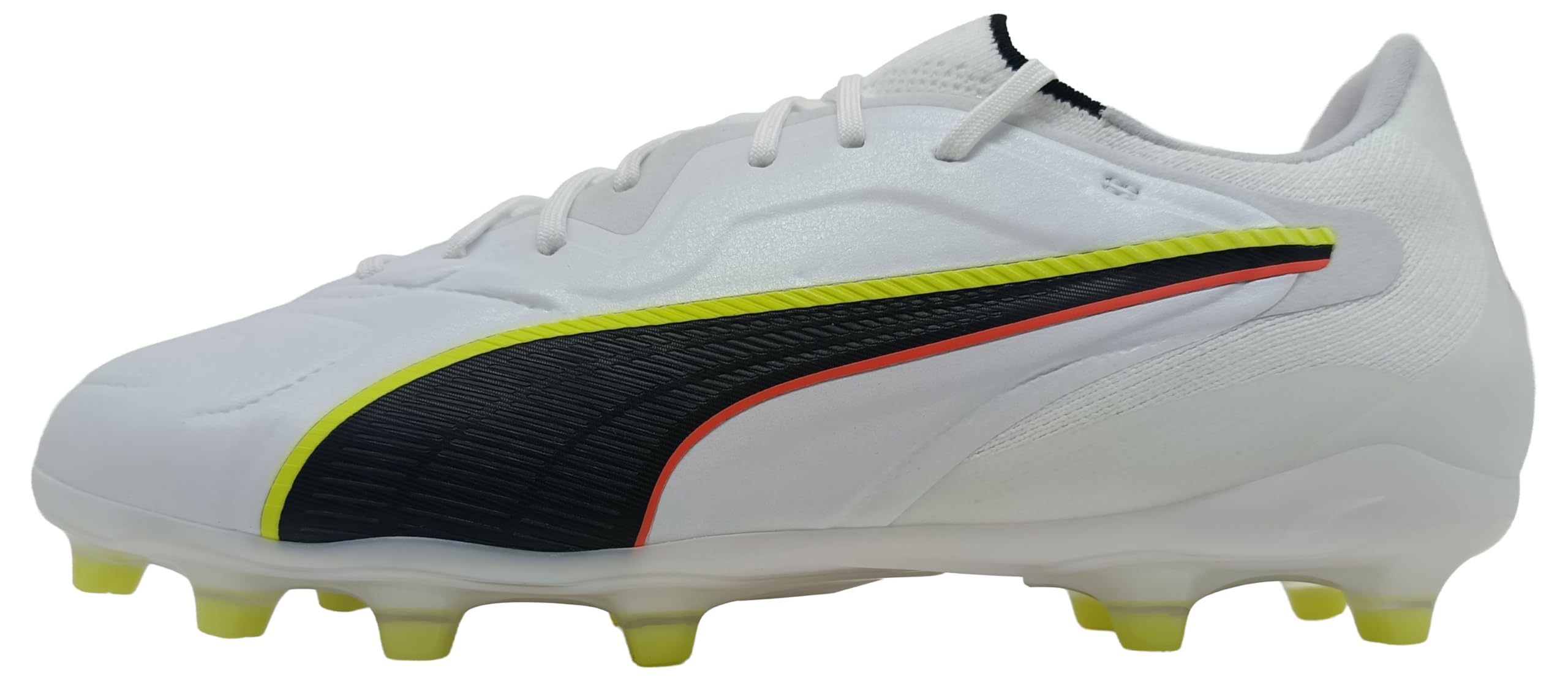 PUMA Unisex King 20 PRO Firm Ground/Artifical Ground Football Boots, PUMA White-Glowing Red-Yellow Alert, 9.5 UK