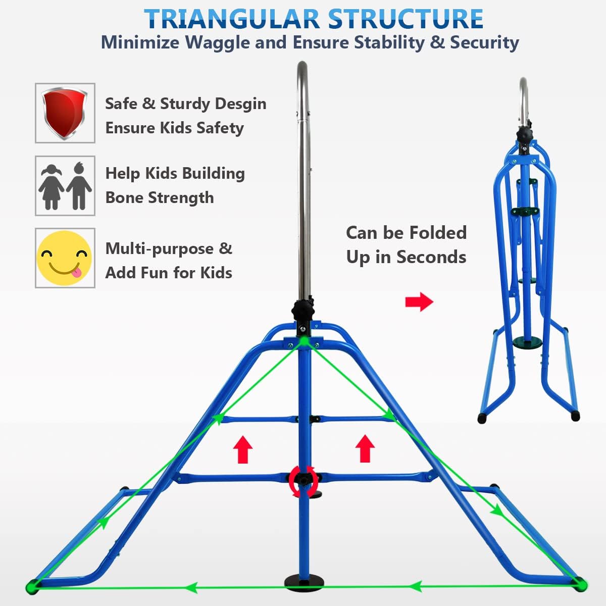 Gymnastics Bar for Kids with Swing Seat Set, 9 Adjustable Heights Folding Gymnastic Junior Training Kip Bar Children Monkey Horizontal Bars - Max Load 170LBS(Blue) : Sports & Outdoors