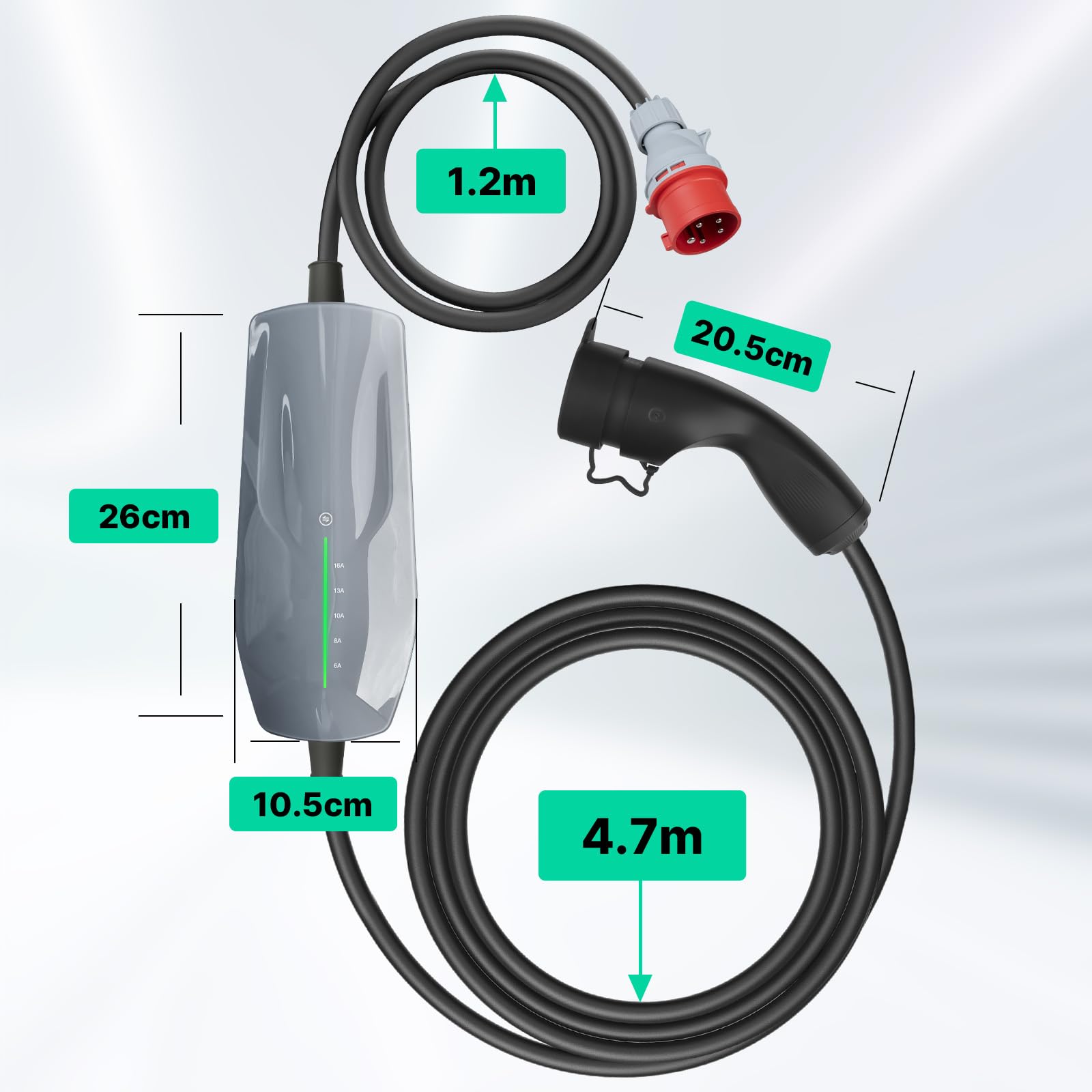 Mobile Wallbox/Ladestation 11kW mit CEE Stecker, 6m | 3-phasig | 6-16A | Typ 2 Ladekabel EV Ladegerät für Allen EVs & PHEVS, IEC 62196-2, IP66