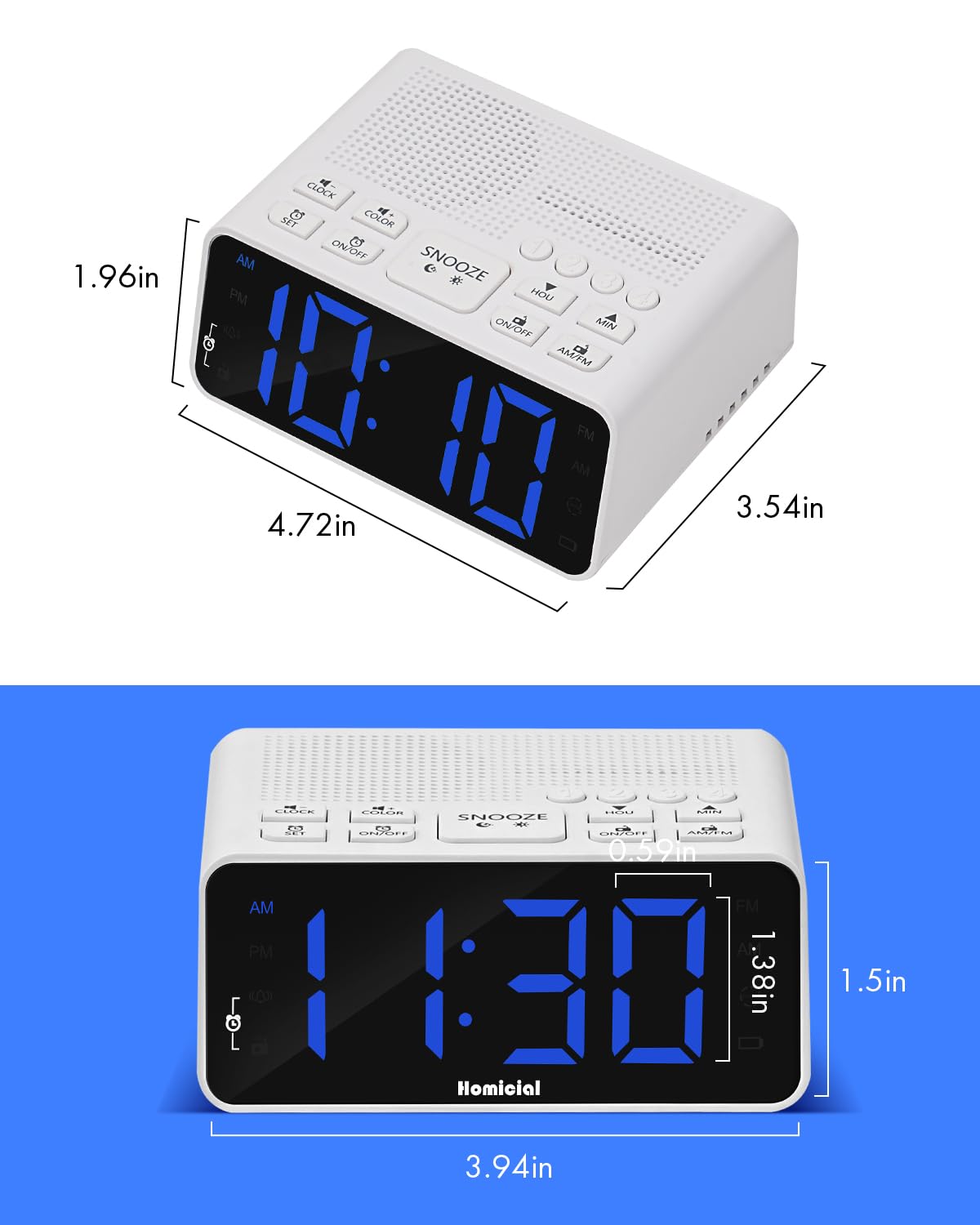 Radiosveglia digitale con radio AM/FM, cifre LED multicolore da 1,4 pollici, preimpostazione, timer di spegnimento e display chiaro con dimmer per camera da letto comodino, presa alimentata