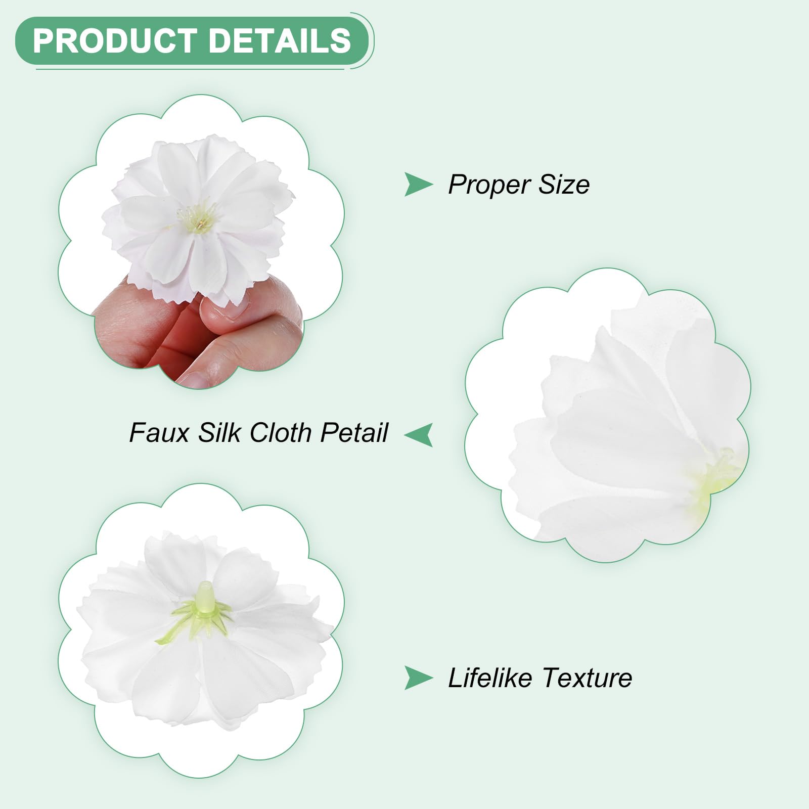 M METERXITY 50-Pack Artificial Flower Heads, Silk Fake Plum Blossom Head for Wedding/Garland/Hat/Shoes/Party Decoration - Image 2