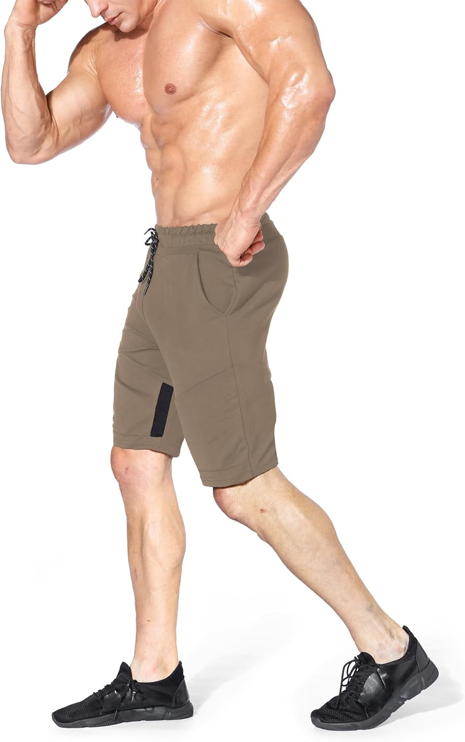 BROKIG Mens Thighs Mesh Gym Workout Shorts, Bodybuilding Slim Athletic Running Shorts for Men with Zipper Pockets - Image 5