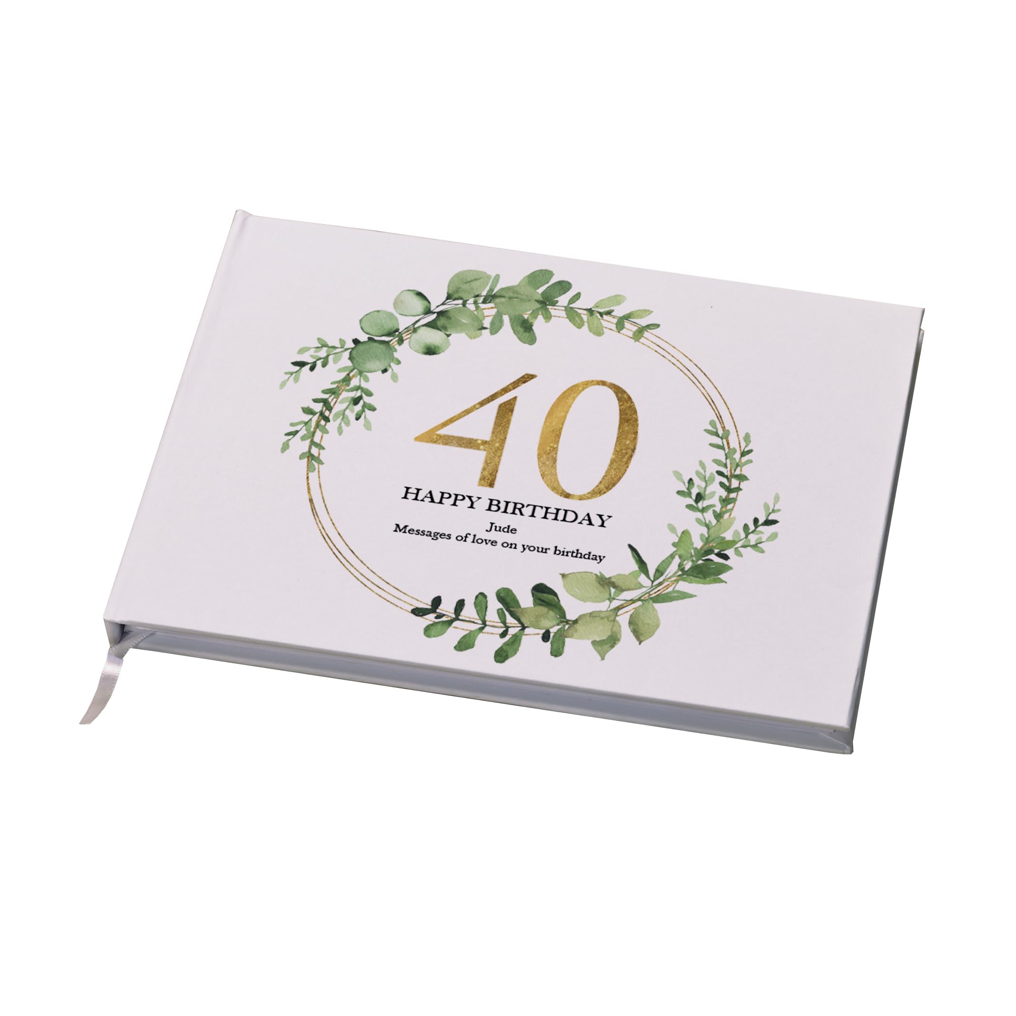 Ukgiftstoreonline White Personalised 40Th Birthday Gift For Her Guest Book Gold Wreath Design