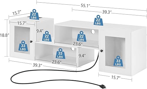 Miniatura 7 de VECELO Soporte de TV LED para televisores de hasta 70 pulgadas, moderno centro de entretenimiento con almacenamiento, consola multimedia con 23