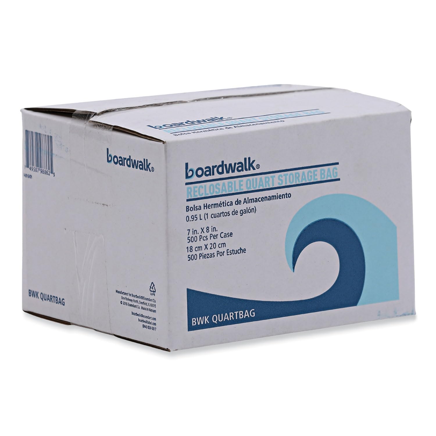 Boardwalk Reclosable Food Storage Bags, 1 qt, 1.75 mil, 7" x 8", Clear, 500/Box