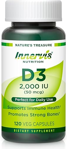 Vitamina D3 2000 UI (50mcg) Perfecto para uso diario  Apoyo inmunológico esencial y huesos fuertes*  120 cápsulas vegetales - Innervis Nutrition