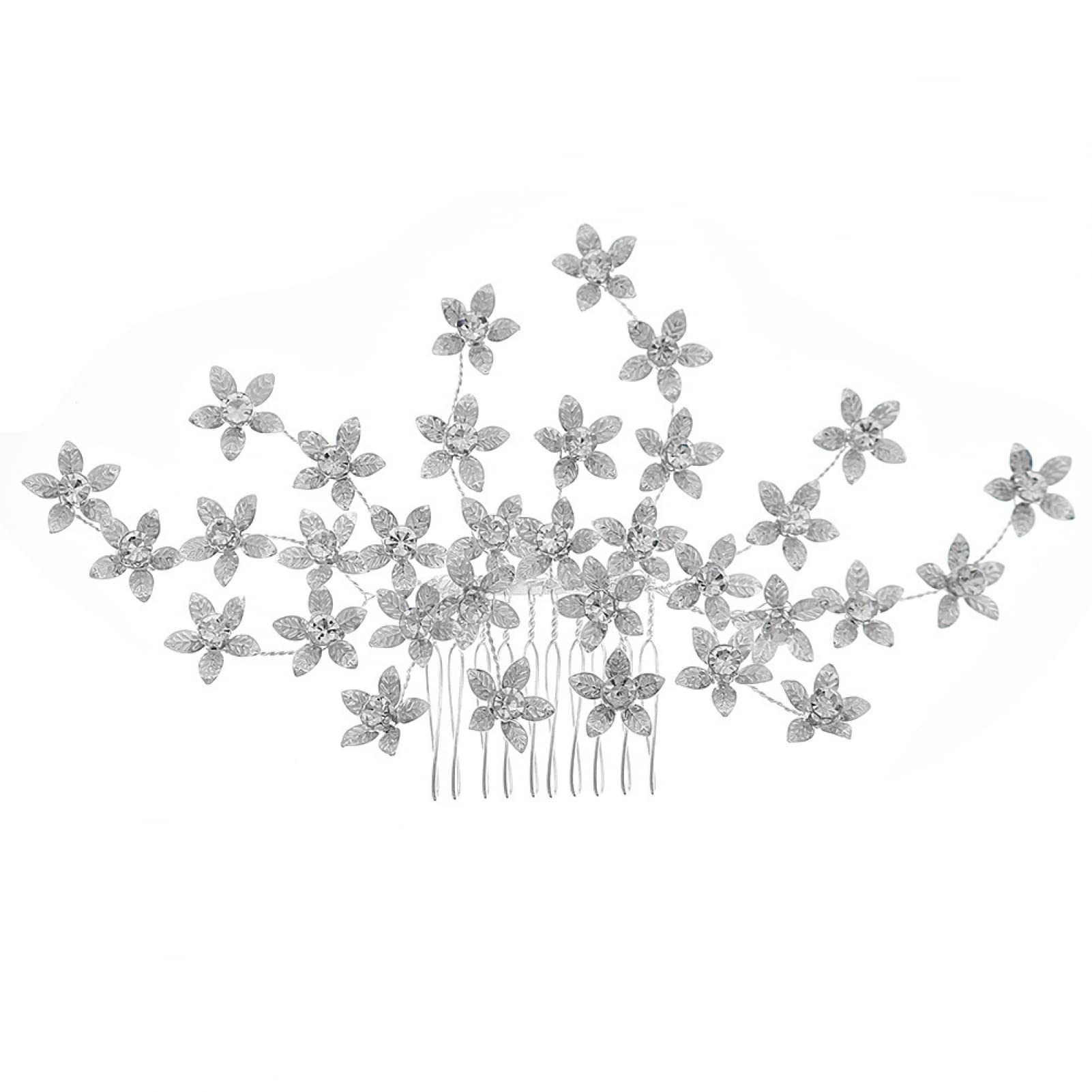Flower Bride Wedding Hair Comb Silver Crystal Bridal Hair Accessories Rhinestones Hair Piece for Women and Girls