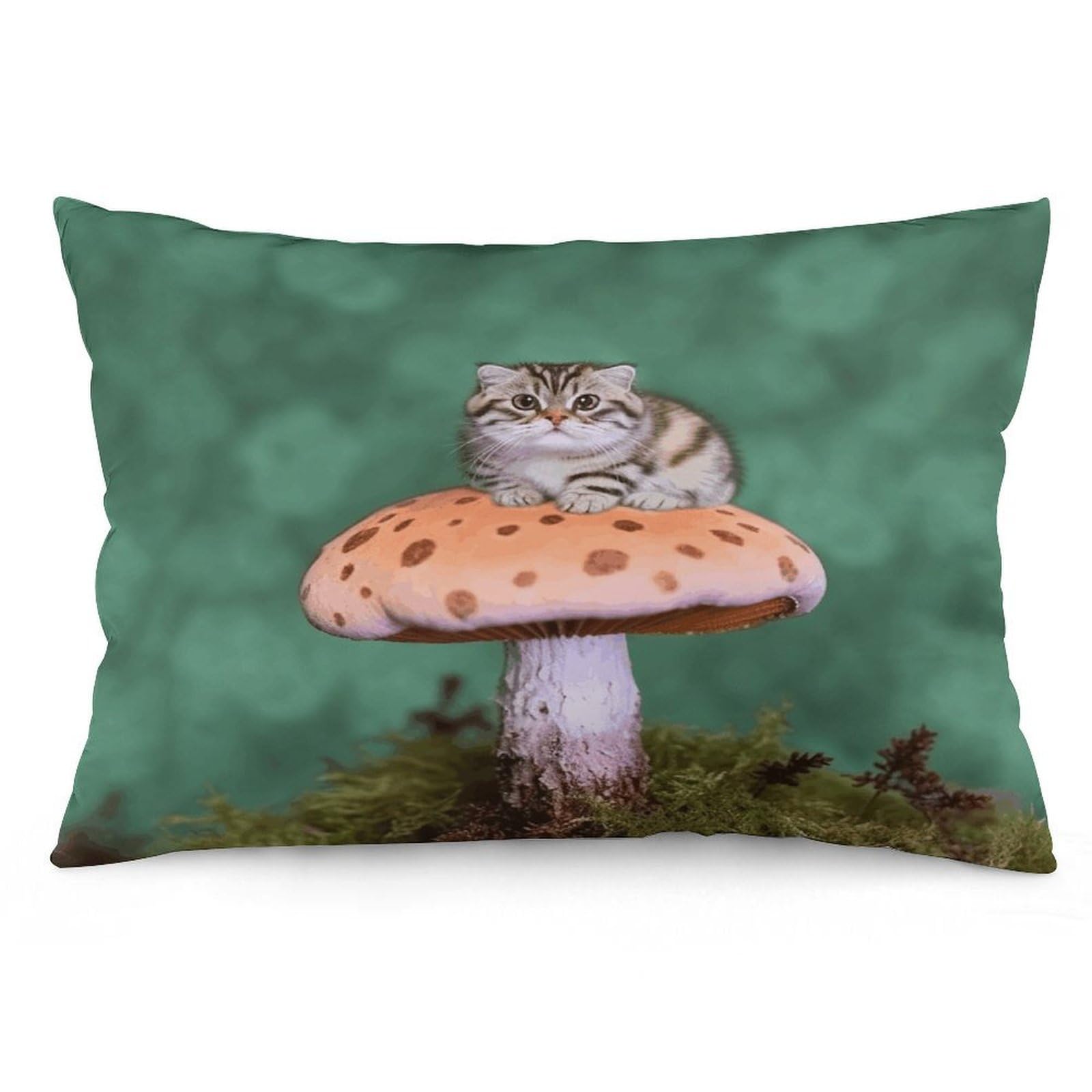 FekiLoot Cat on Mushroom Pillowcases Super Soft Cozy Lumbar Decorative Throw Pillow Covers Plush Pillow Shams with Zipper Double-Sided Decorative Pillows Shells for All Seasons